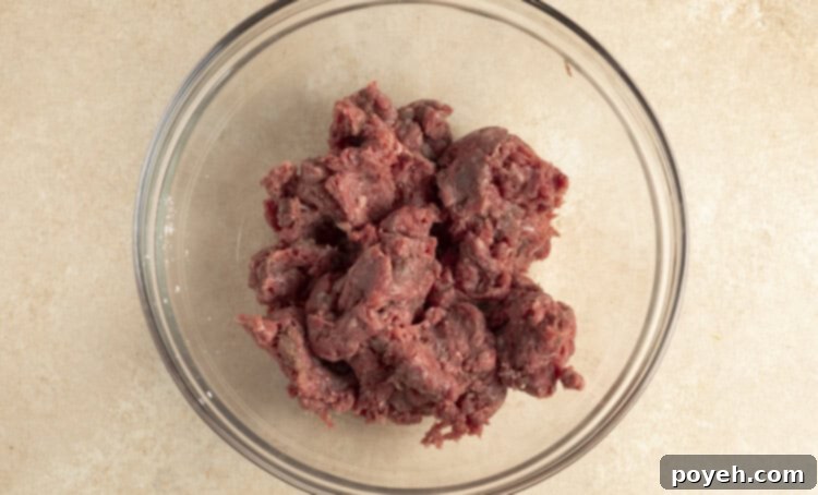 Buffalo burger meat mixture in large glass bowl