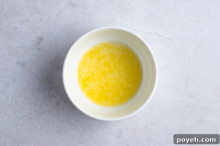 Melted butter in ramekin, ready for the next step.