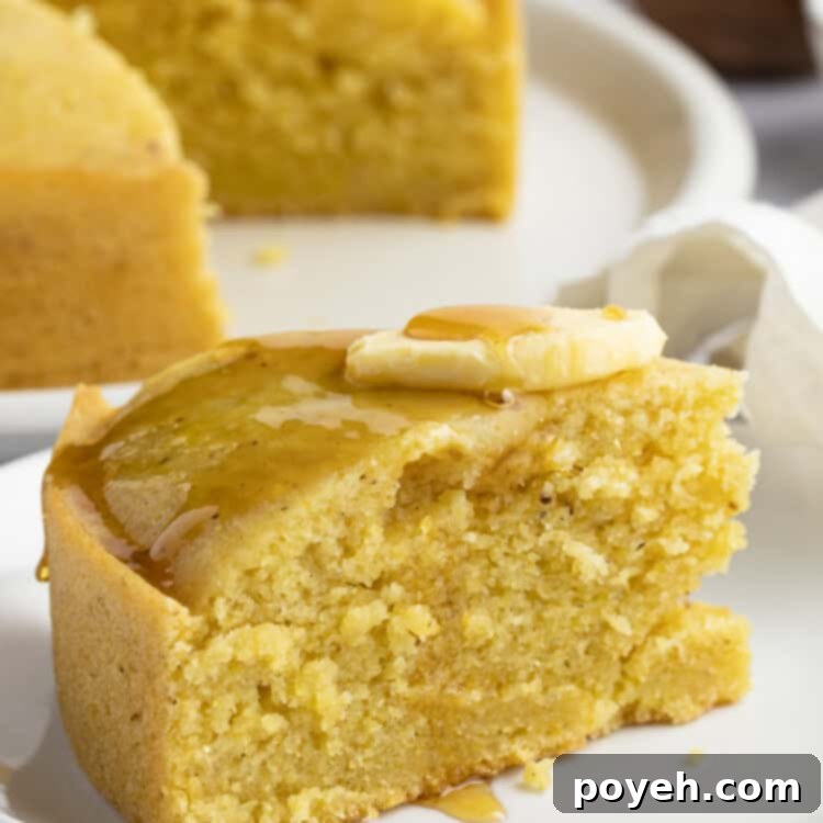 Instant Pot cornbread cut into a wedge