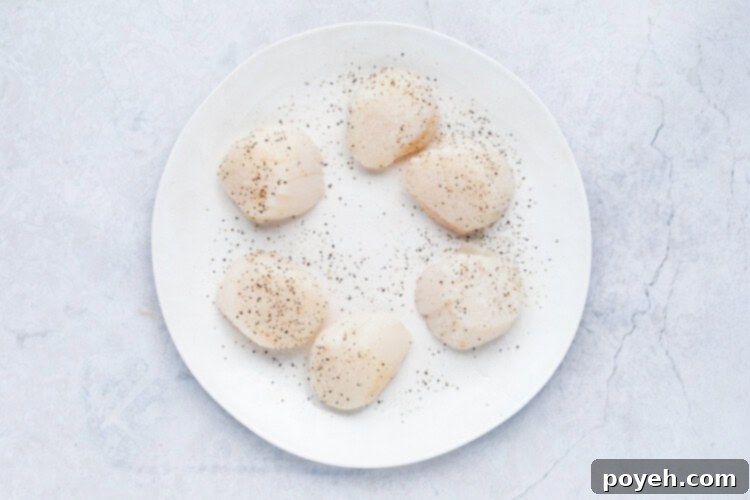 Scallops being seasoned before air frying.