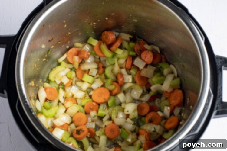 Vegetables sautéing in Instant Pot