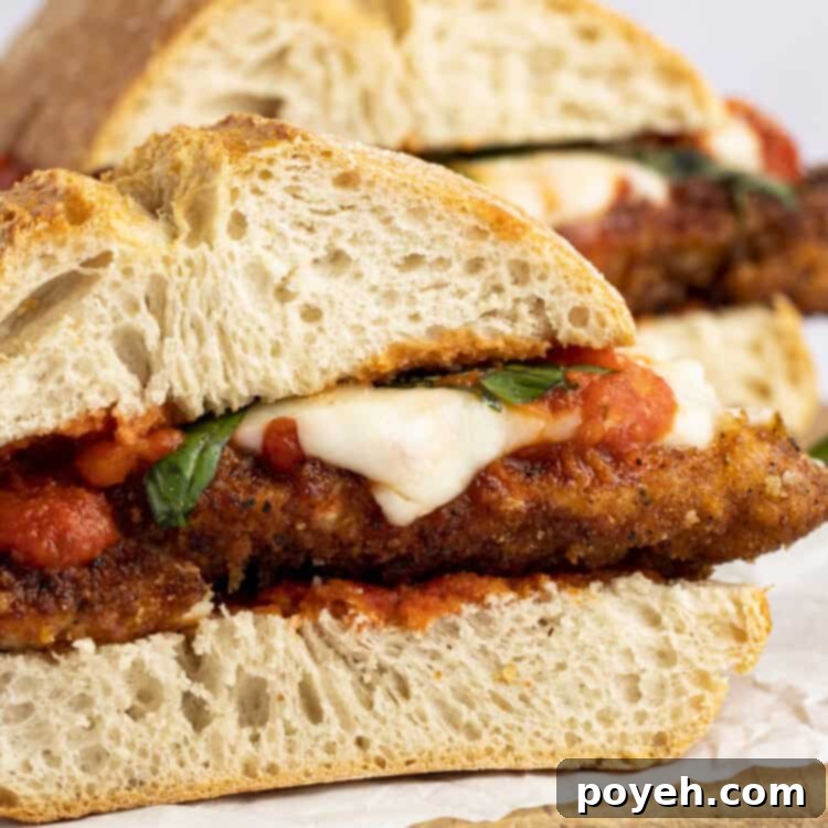 A freshly made Chicken Parm Sandwich, ready to be enjoyed.