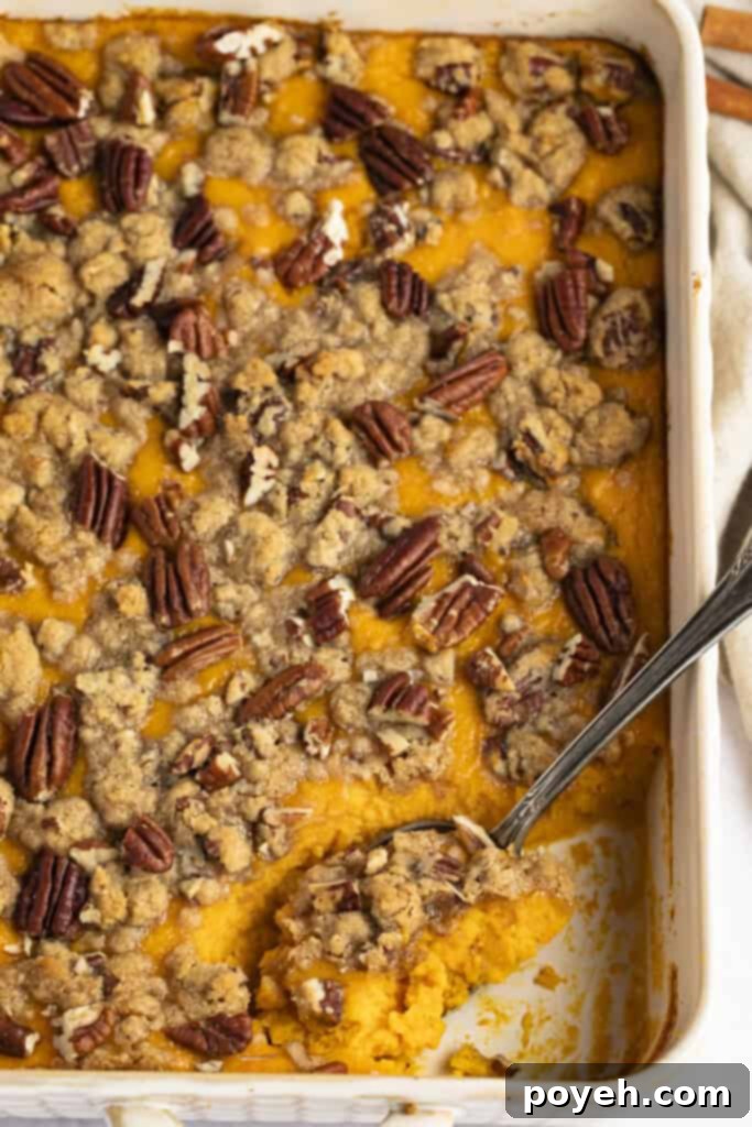 Sweet potato pudding in a casserole dish
