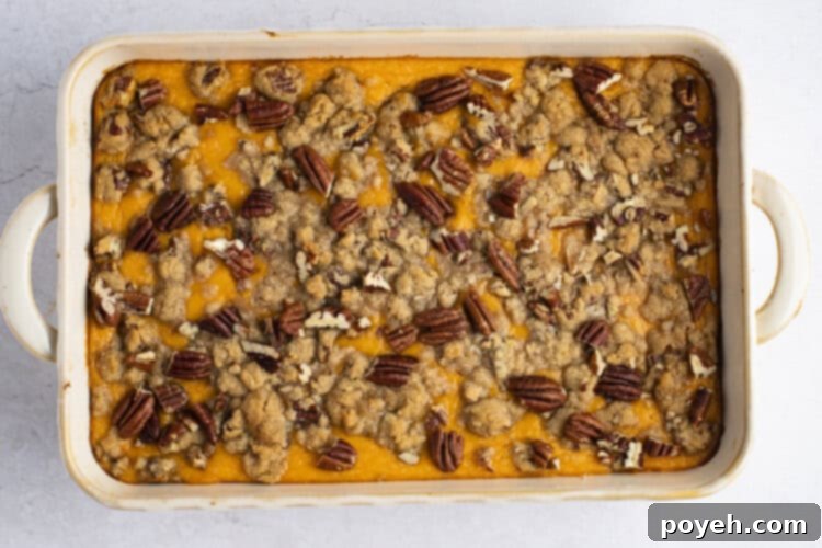 Baked sweet potato pudding in baking dish