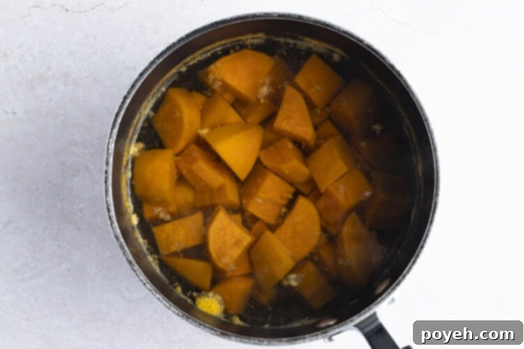 Sweet potatoes in large pot