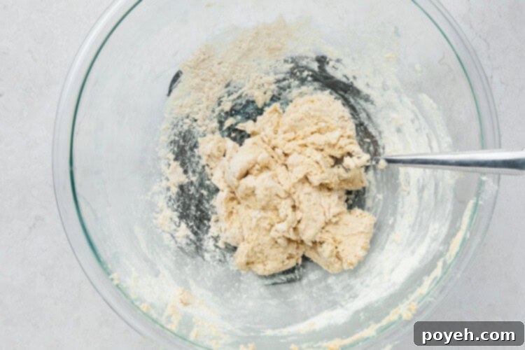 Mixing dumpling dough ingredients