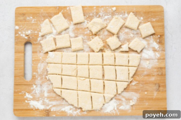 Rolling and cutting dumpling dough
