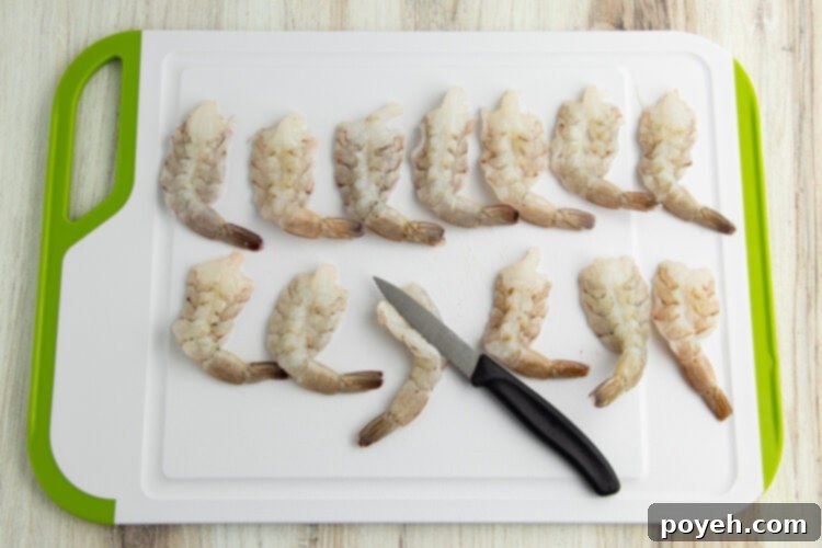 Butterflied shrimp, ready for seasoning.