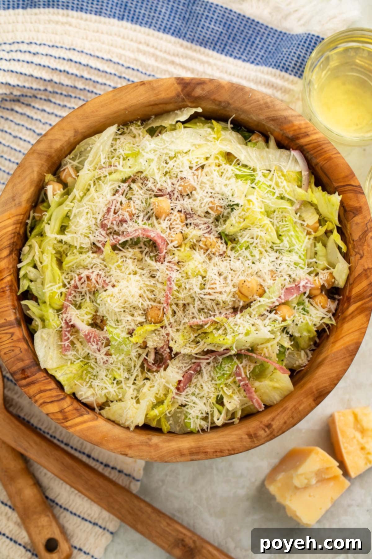 Kardashian salad (La Scala chopped salad) in a wooden bowl.