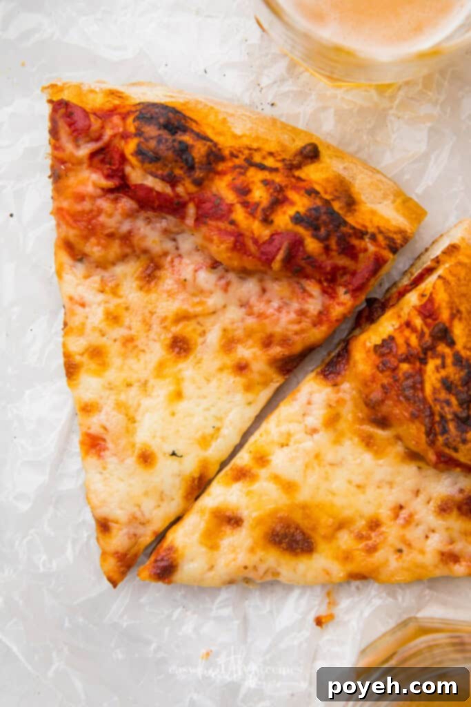 Close up of cheese pizza reheated in the air fryer