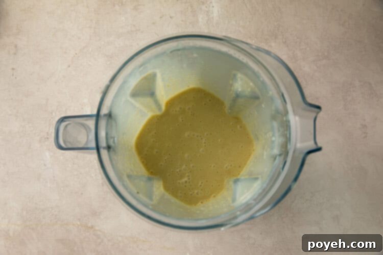 The perfectly blended, smooth vegan crème brûlée mixture, ready for chilling.