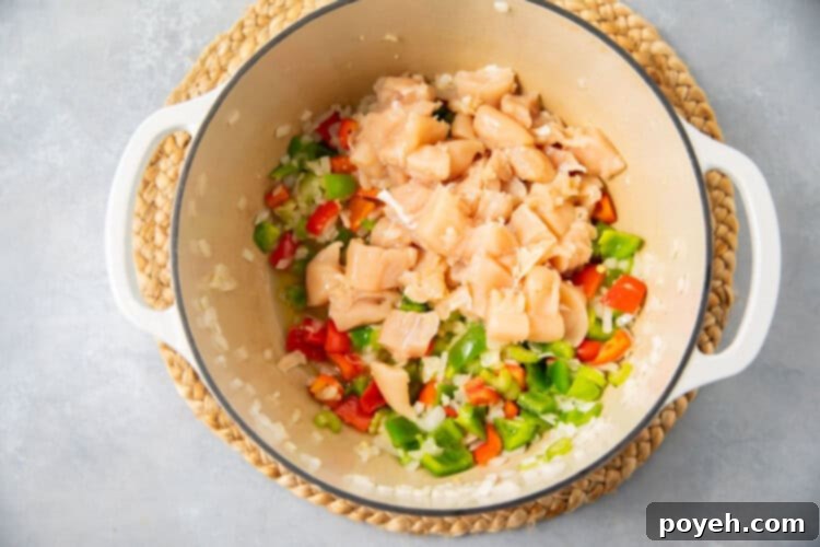 Raw chicken and veggies for gumbo