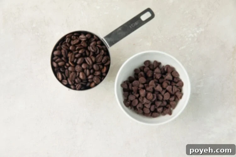 Chocolate chips in a microwave-safe bowl, ready for melting.