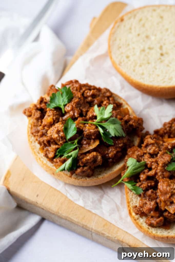 Open face keto sloppy joes, revealing the delicious meat sauce and potential toppings.