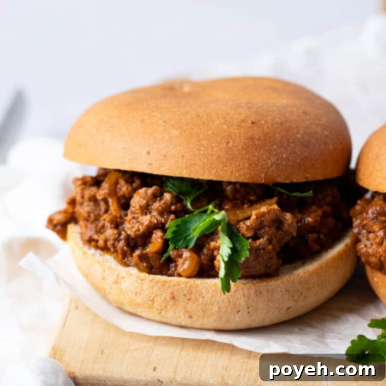 Close up of a keto sloppy joe on a keto hamburger bun