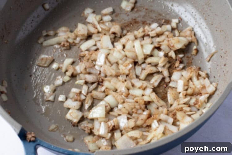 Onions and garlic in a large skillet