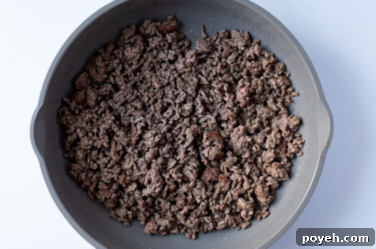 Ground beef in skillet