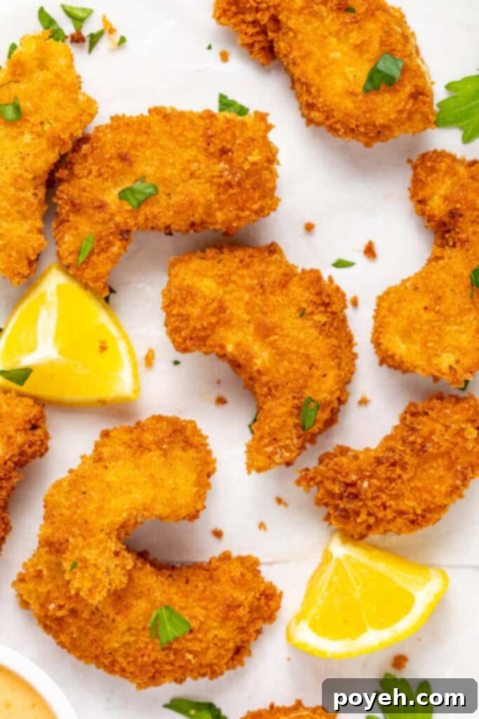 Vegan shrimp sprinkled with fresh parsley and served with lemon wedges.