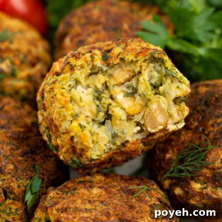 Close up image of air fryer falafel ready to be served
