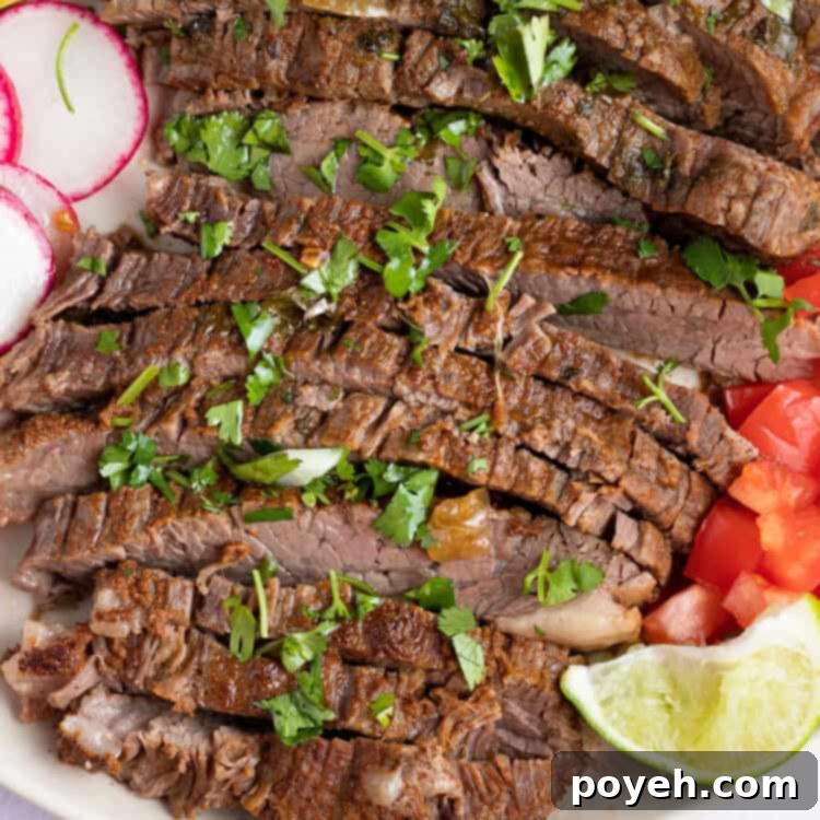 Instant Pot carne asada on a white plate